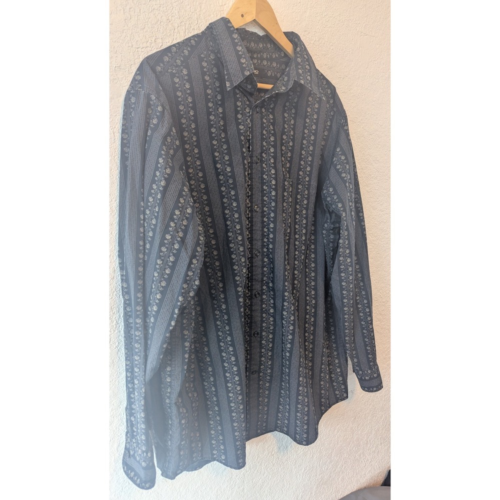 Murano Mens XLT Tall Navy Blue Floral Stripe Button Down Shirt‎ 100% Cotton